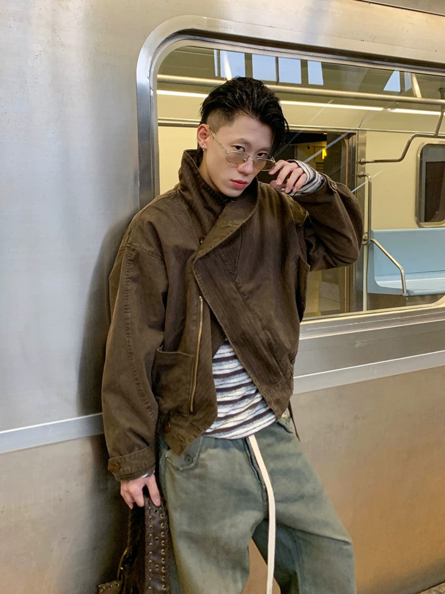 Darkwear Shawl-Collar Asymmetric Flight Jacket