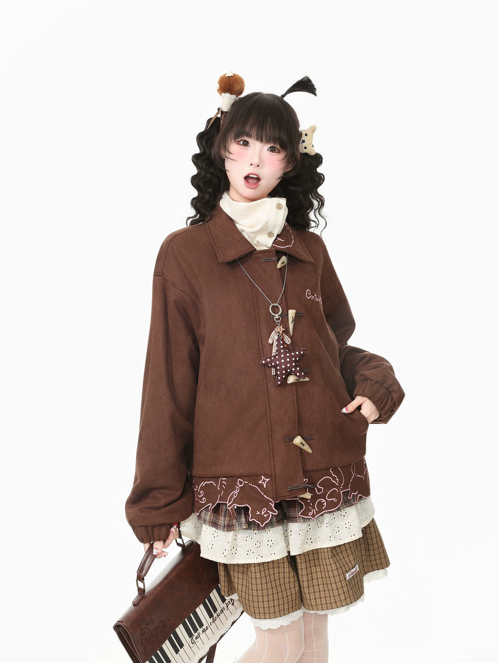 Scalloped Cat Hem Suede Toggle Jacket