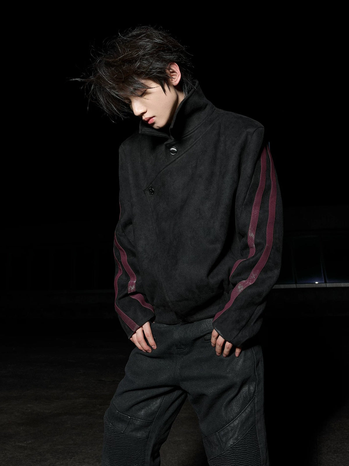 Asymmetric Snap Suede Utility Jacket