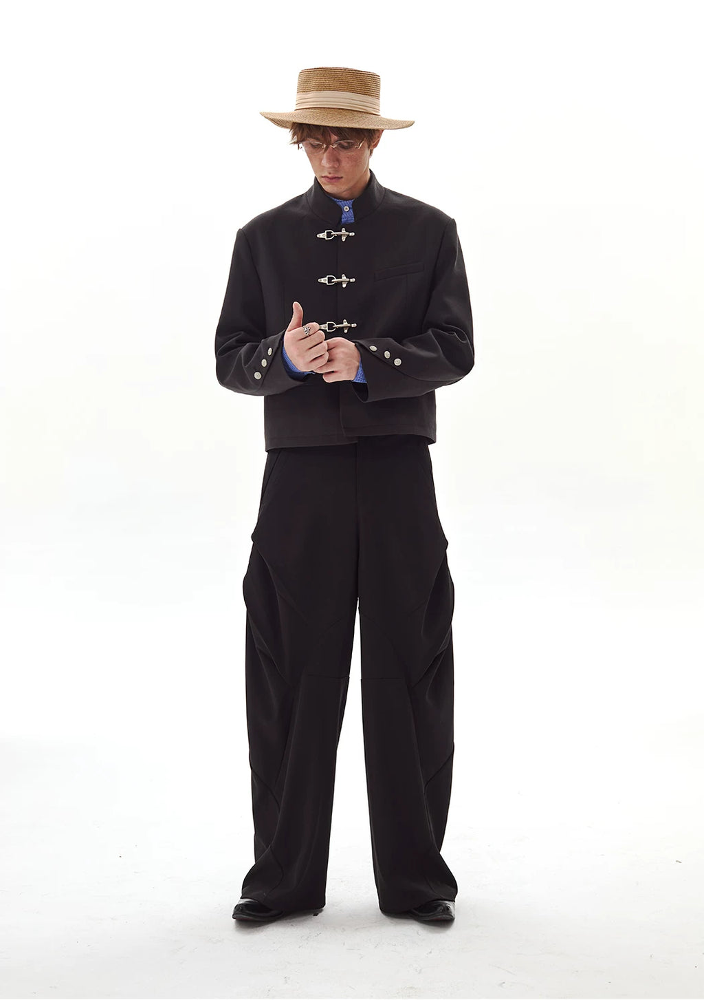 Cropped Fireman Clasp Tailored Blazer
