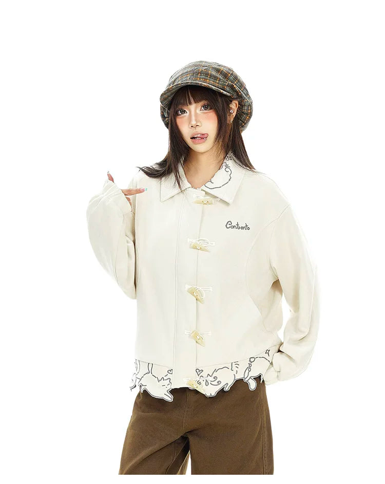 Scalloped Cat Hem Suede Toggle Jacket