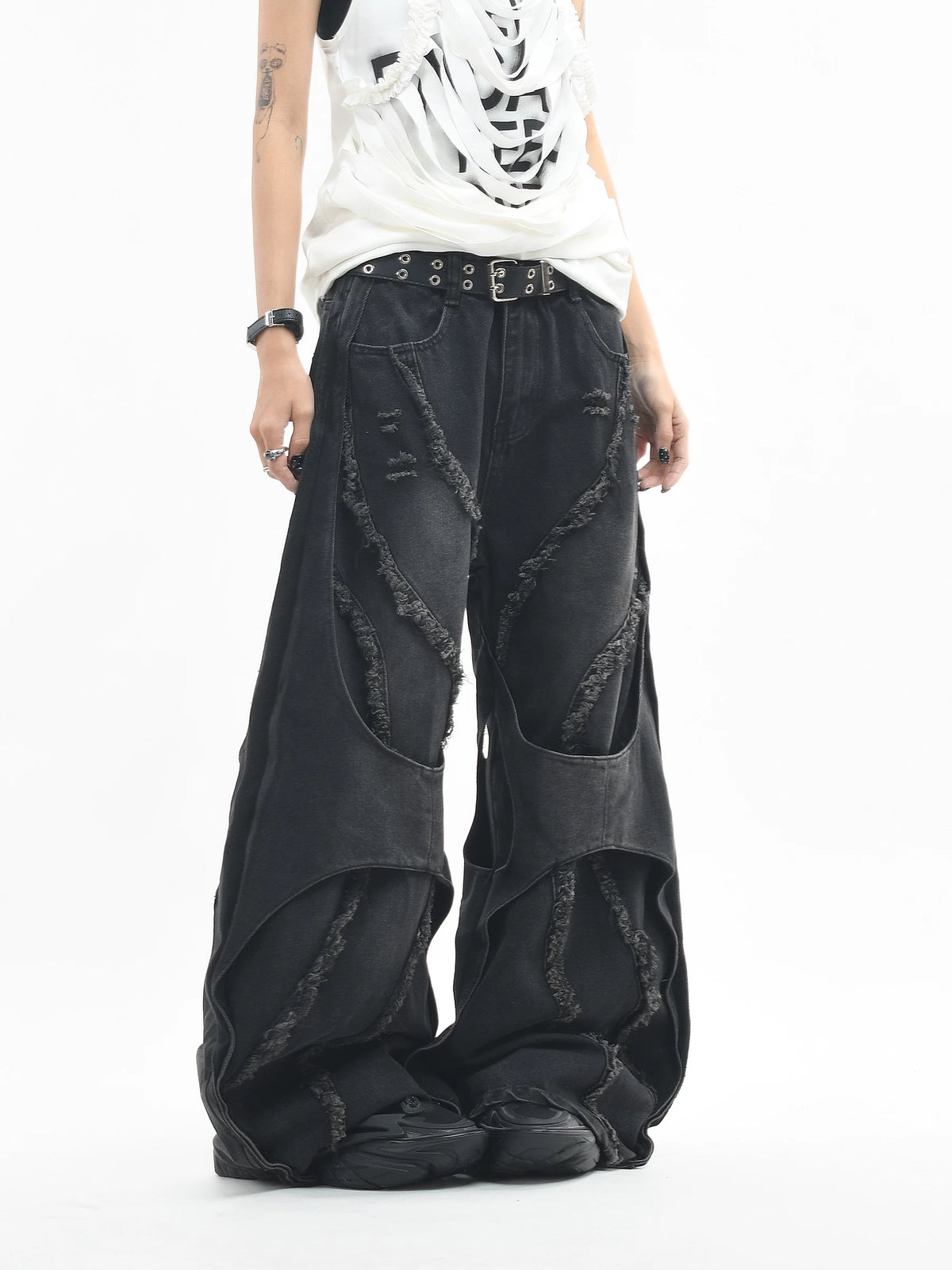 Industrial Layered Destroyed Baggy Denim Pants