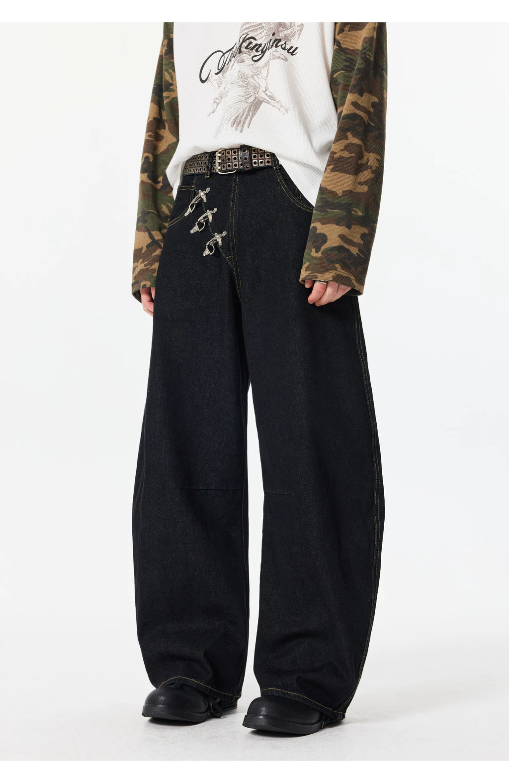 Fireman Clip Asymmetric Wide-Leg Denim Jeans