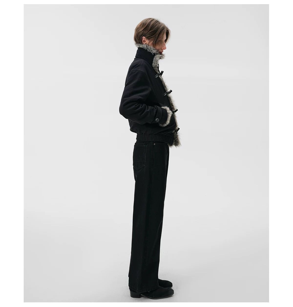 Avant-Garde High-Collar Fur-Lined Toggle Jacket