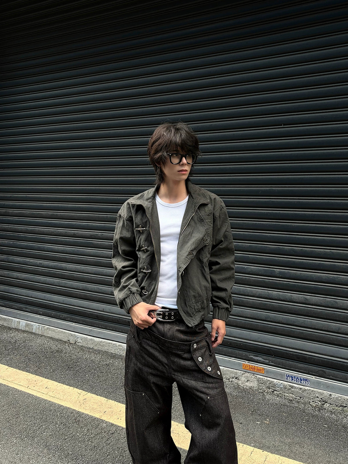 Gothic Zip-Up Funnel-Neck Fencing Fireman Jacket