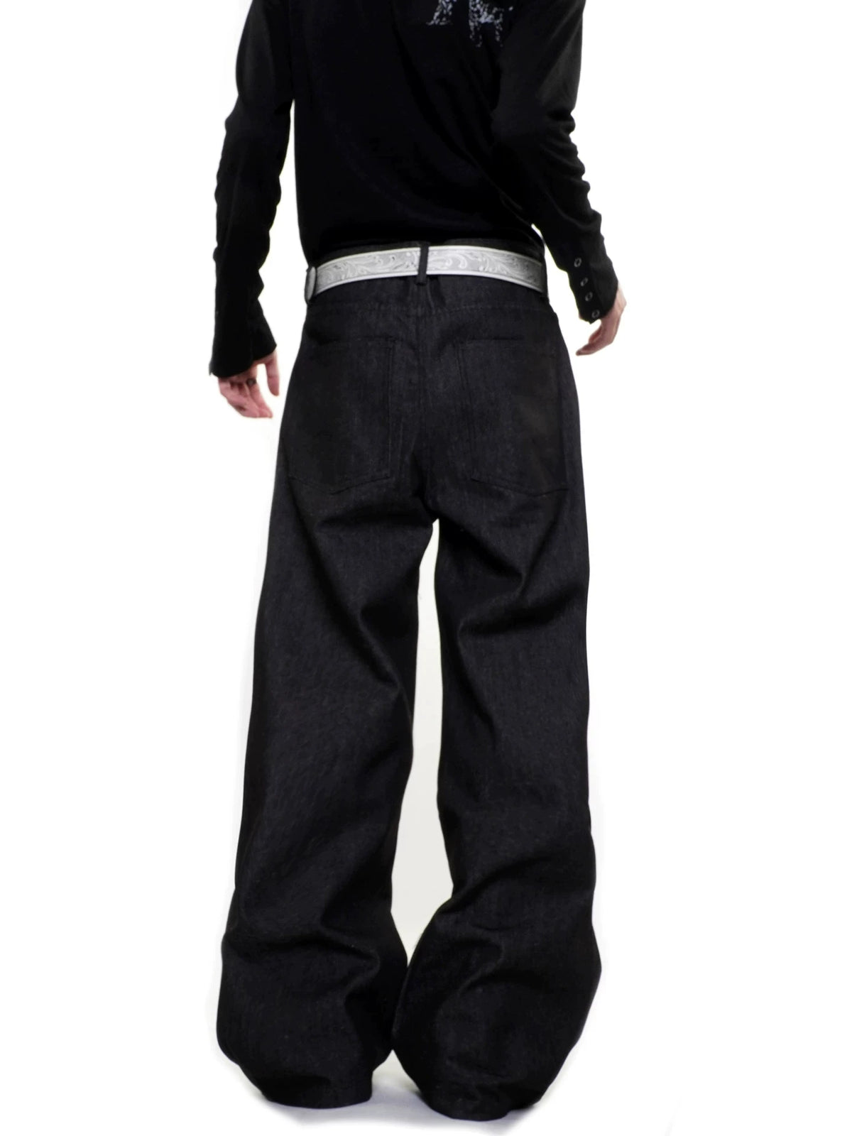 Diagonal Button-Closure Wide-Leg Jeans