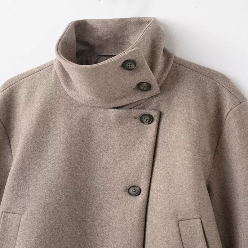 High Neck Asymmetric Wool Jacket