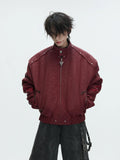 Detachable Fur-Collar Studded Utility Bomber Jacket