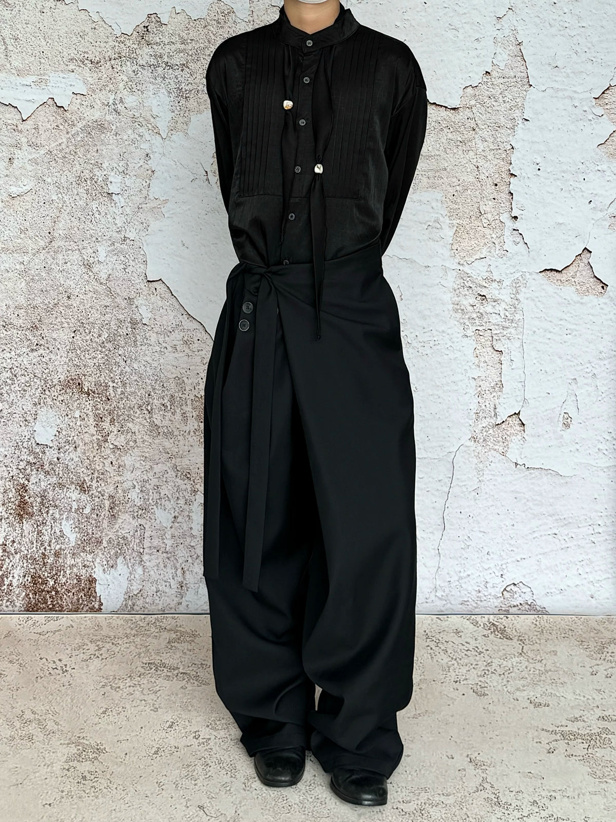 Crossover Flap Side-Tie Wide-Leg Pants