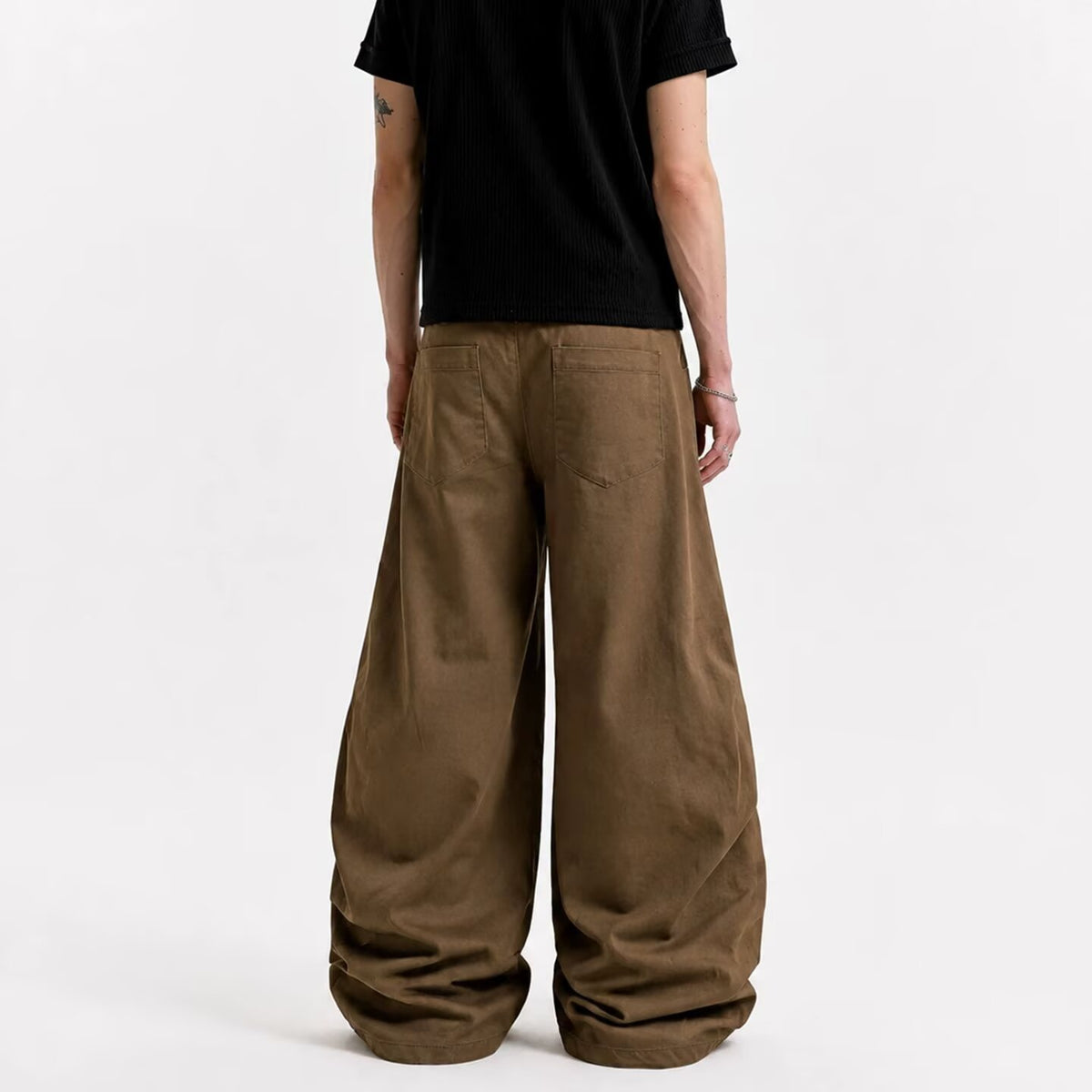 Dual Fireman Clip Riveted Pleated Wide-Leg Trousers
