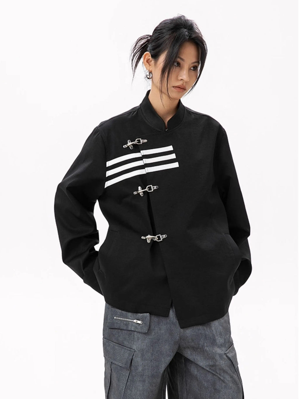 Triple-Striped Fireman Clasp Fencing Jacket