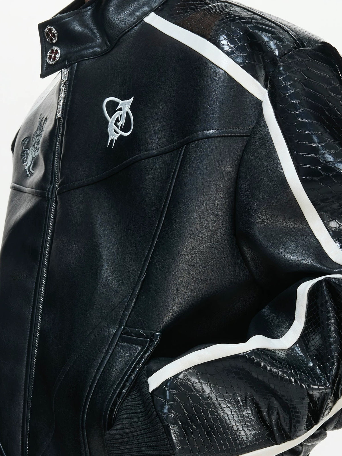 Crest Panel Leather Racing Jacket