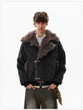 Gothic Fur-Lined Fireman Buckle Bomber Jacket