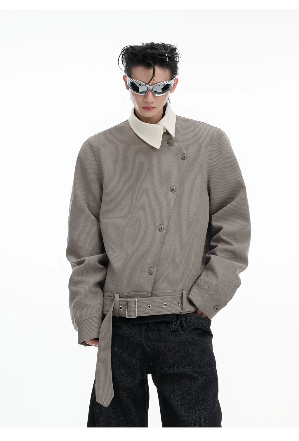 Avant-Garde Cropped Belted Jacket