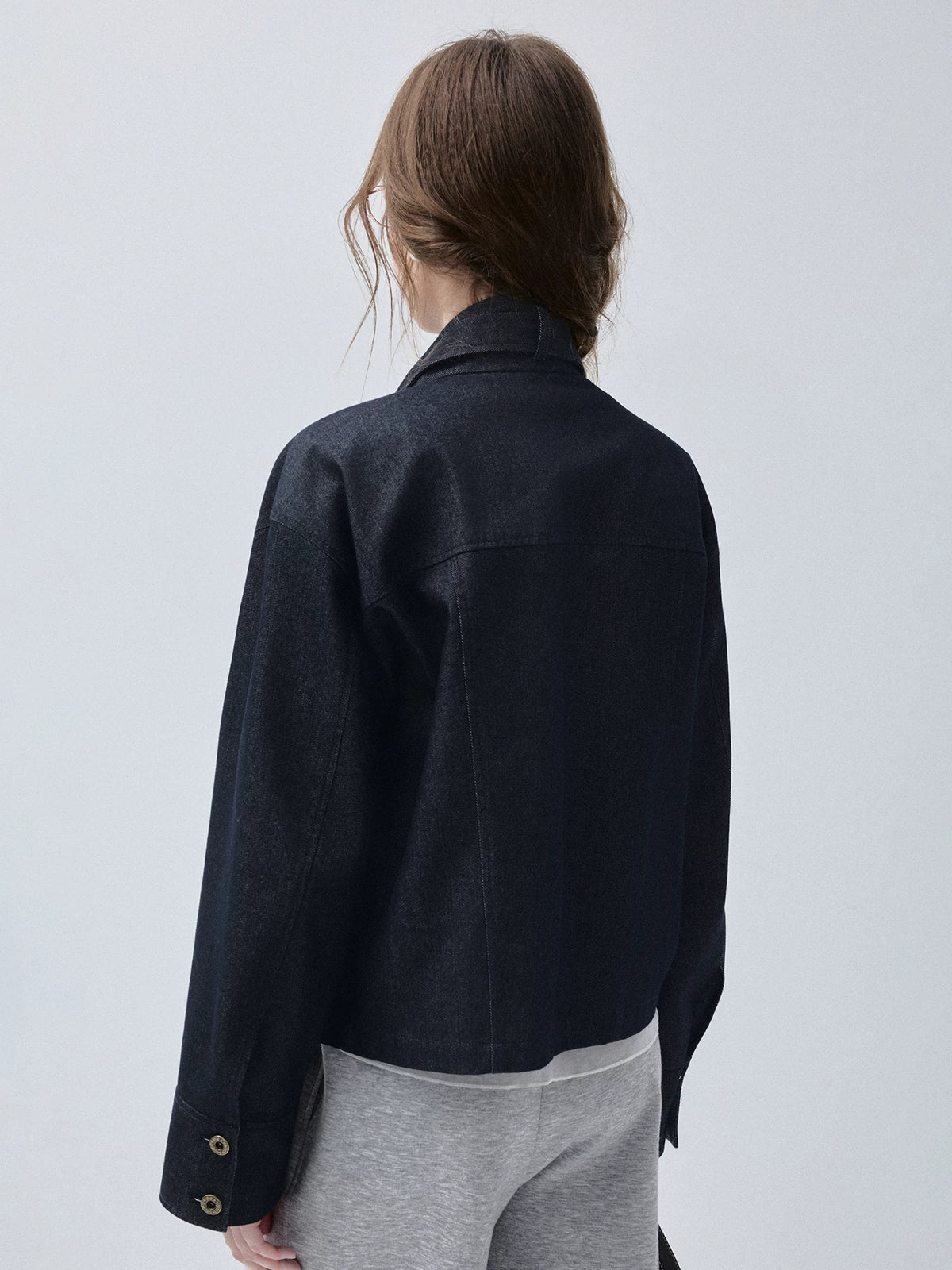 Structured Industrial Clasp-Closure Denim Jacket
