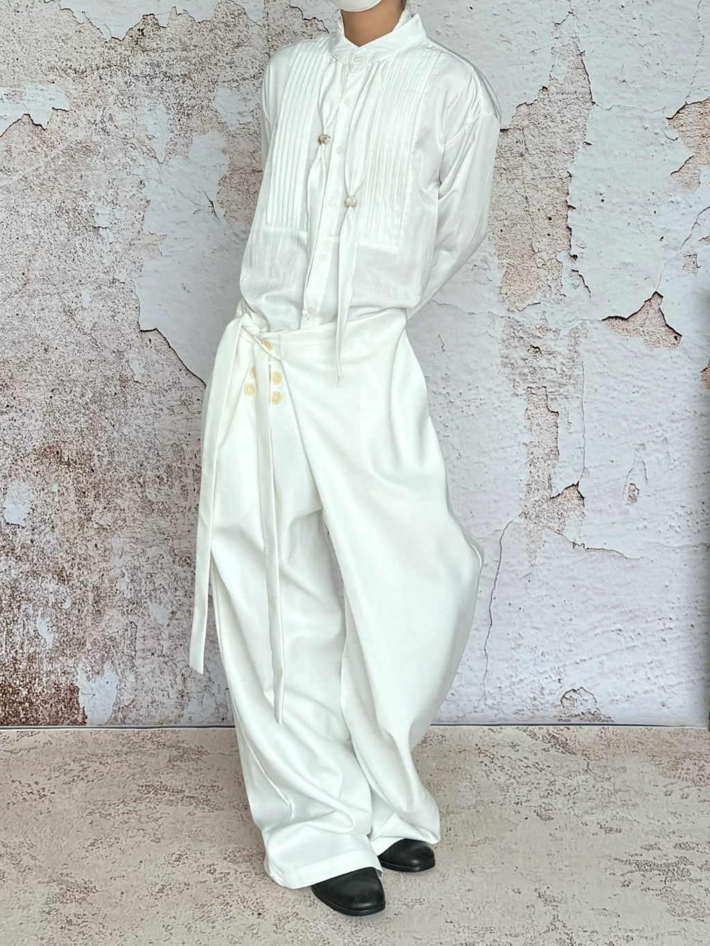 Crossover Flap Side-Tie Wide-Leg Pants