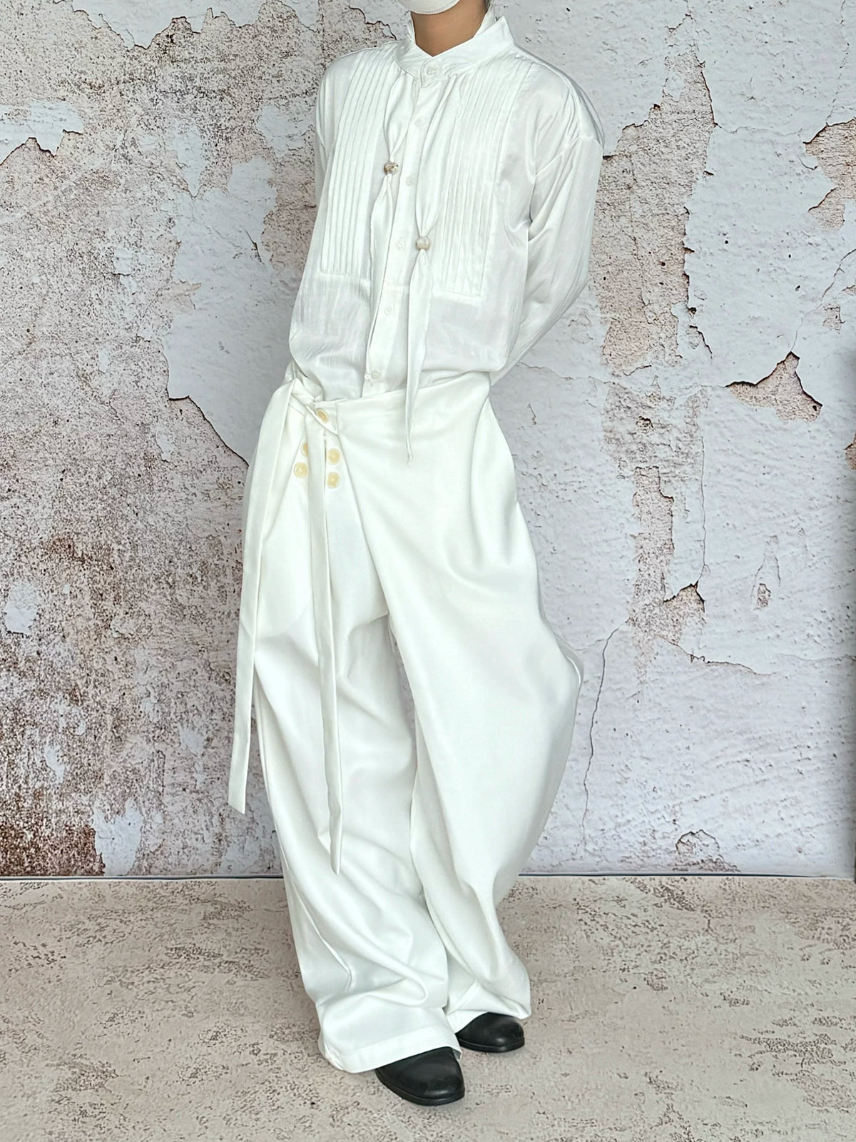 Crossover Flap Side-Tie Wide-Leg Pants