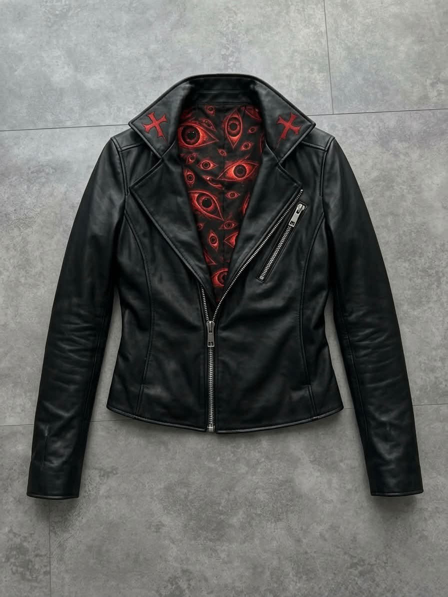 All-Seeing Eye Graphic Lined Split-Back Biker Jacket