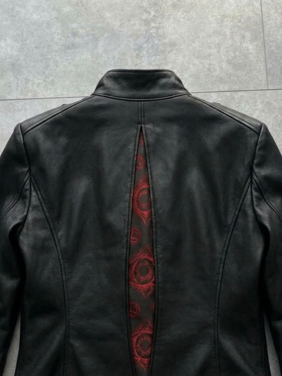 All-Seeing Eye Graphic Lined Split-Back Biker Jacket