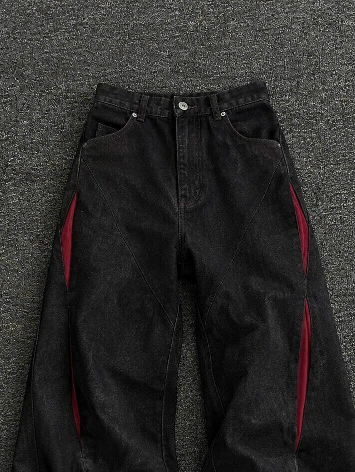 Cyberpunk Articulated Panel Wide-Leg Jeans