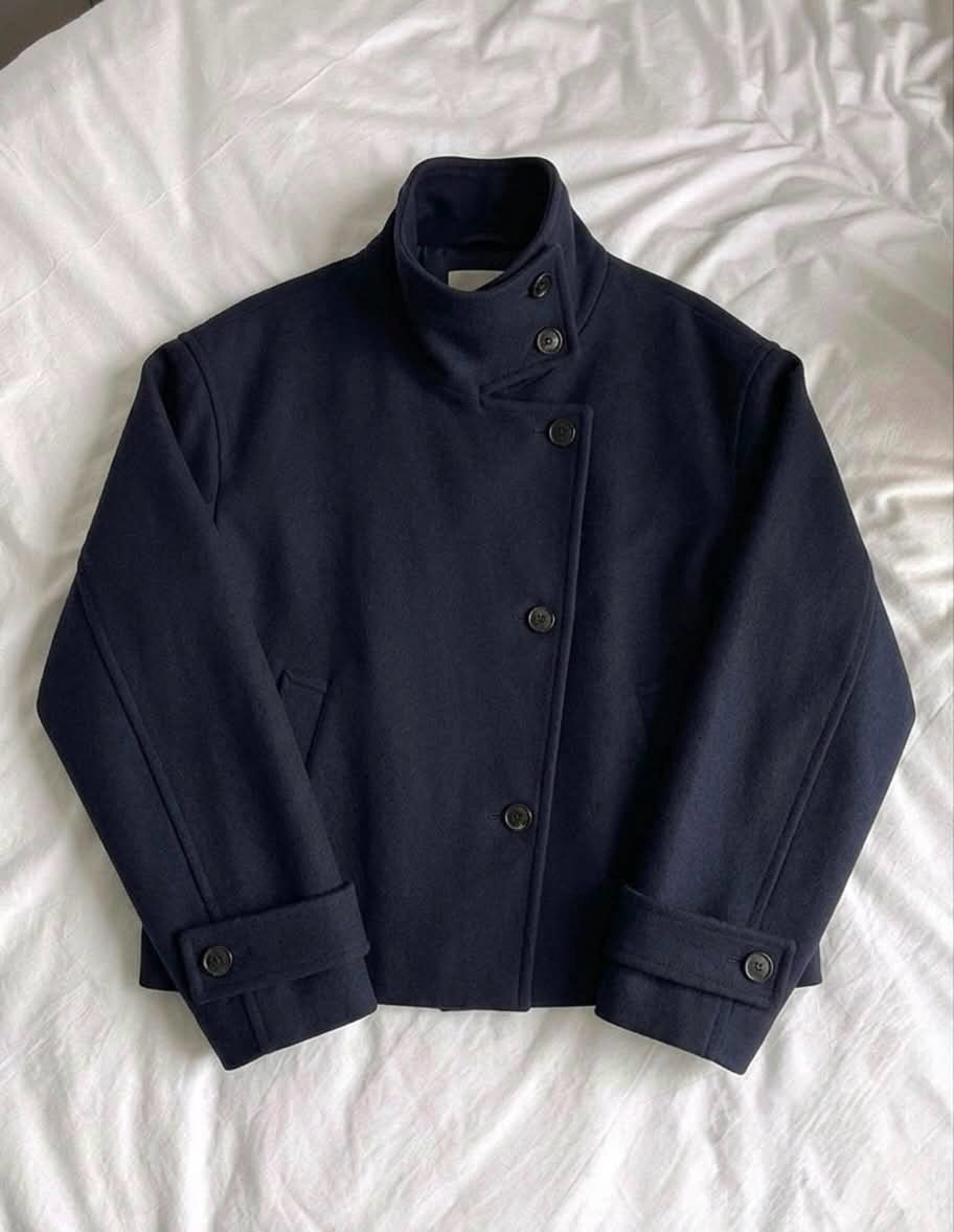 High Neck Asymmetric Wool Jacket