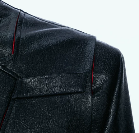 Embroidered Leather Band-Collar Biker Jacket