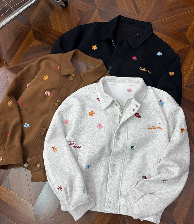 Micro Floral Embroidered Canvas Workwear Jacket