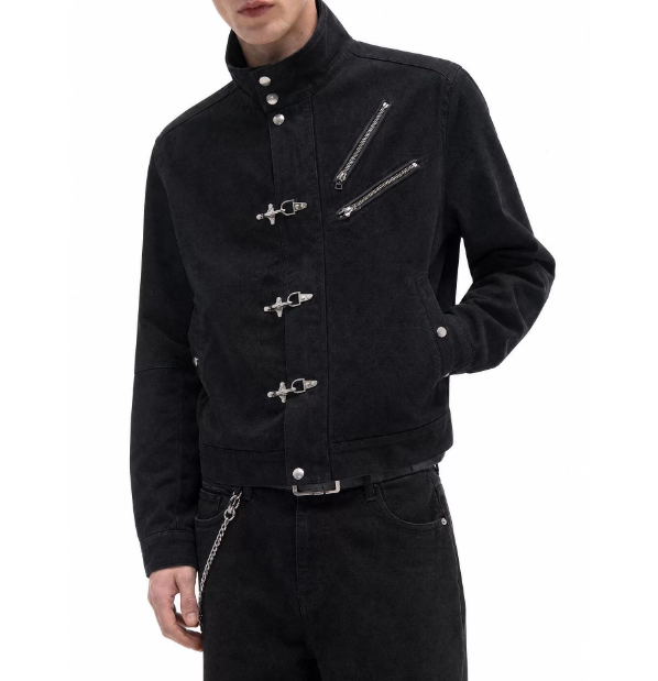 Dual Angled Zip Fireman Clasp Utility Jacket
