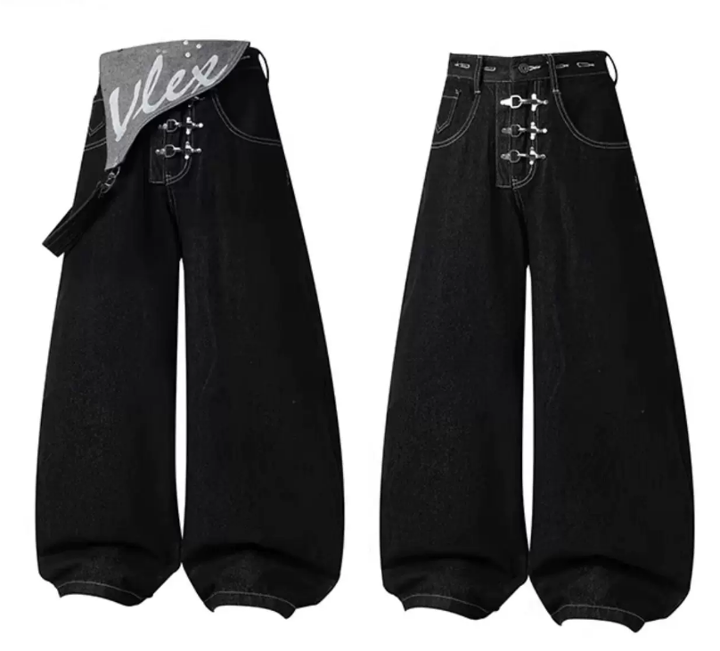 Gothic Detachable Bib Fireman Buckle Denim Jeans