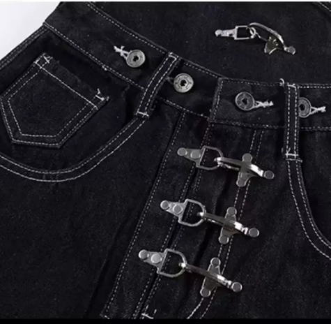 Gothic Detachable Bib Fireman Buckle Denim Jeans