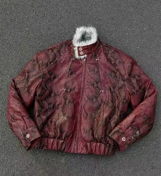 Gothic High-Neck Studded Faux-Leather Fur Jacket