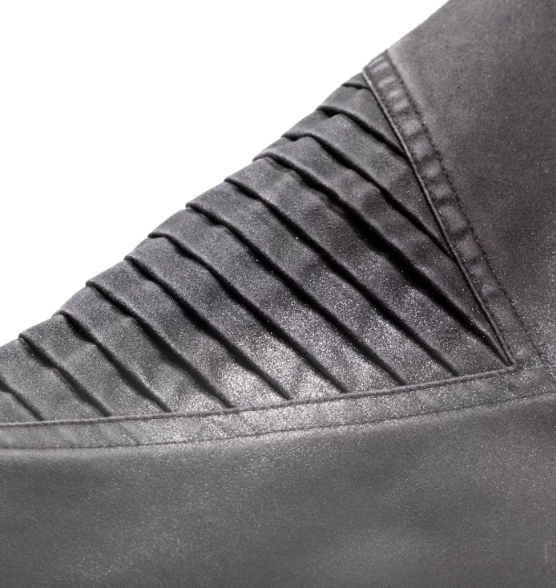 Lace-Applique Asymmetric Flap Leather Biker Jacket