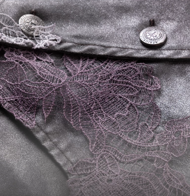 Lace-Applique Asymmetric Flap Leather Biker Jacket