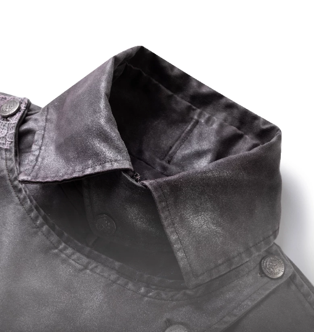 Lace-Applique Asymmetric Flap Leather Biker Jacket