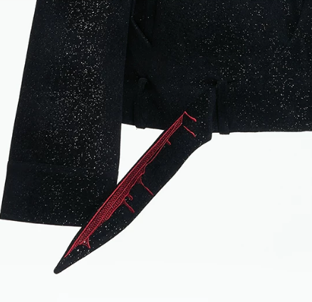 Gothic Crimson-Accented Textured Zip-Up Jacket