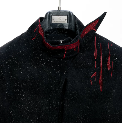 Gothic Crimson-Accented Textured Zip-Up Jacket