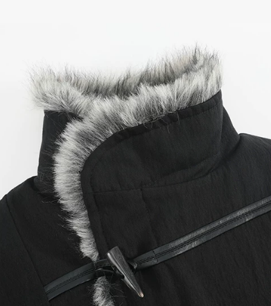 Avant-Garde High-Collar Fur-Lined Toggle Jacket