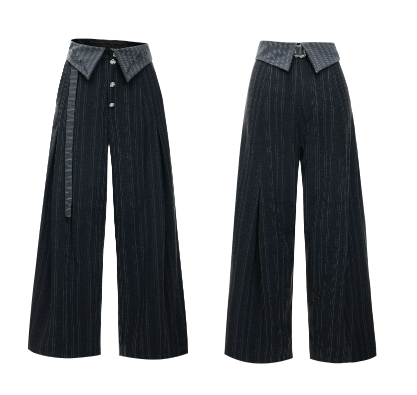 Darkwear Extended-Belt Fold-Over Pleated Trousers