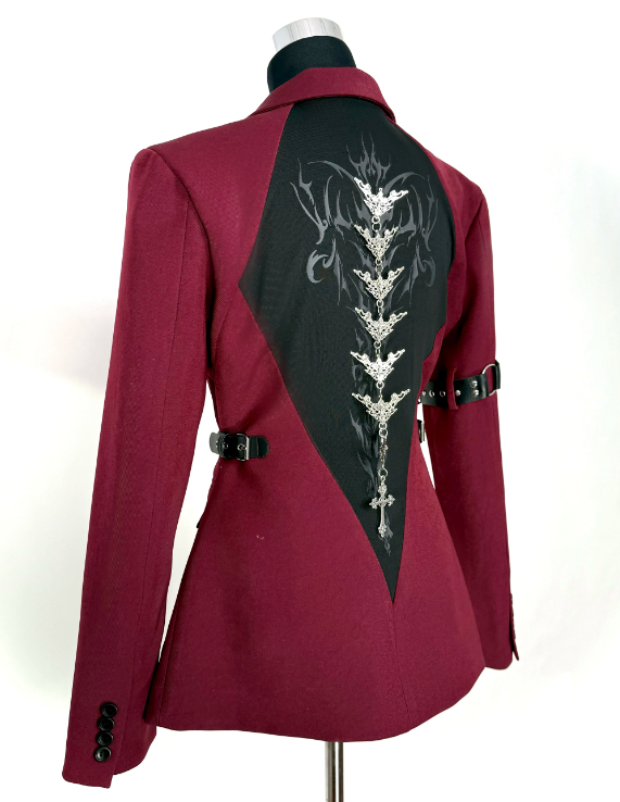 Cyber-Sigilism Back-Graphic Buckled Arm-Strap Blazer