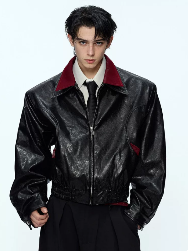 Dragon-Scale Back-Panel Snake-Skin Leather Jacket