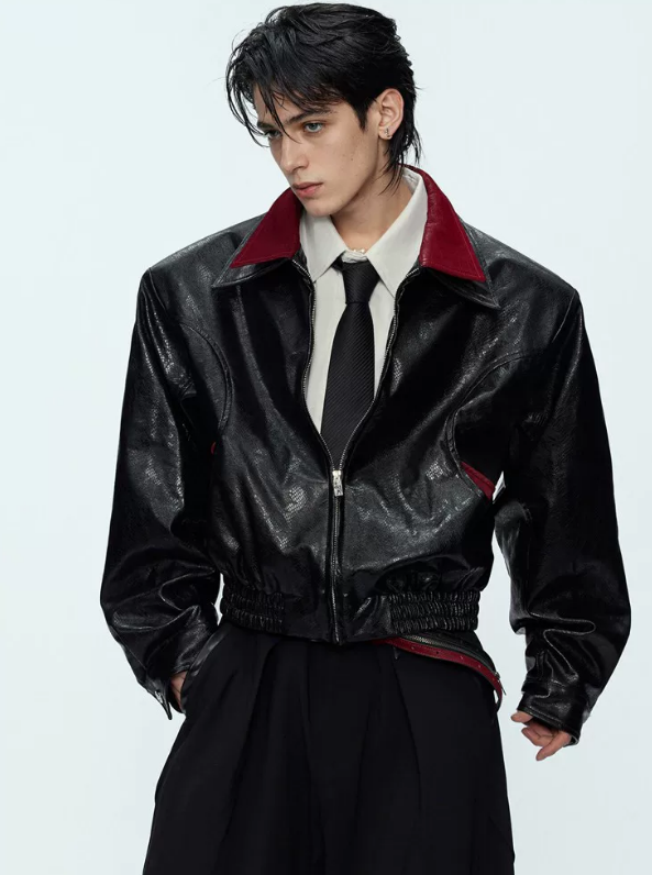 Dragon-Scale Back-Panel Snake-Skin Leather Jacket
