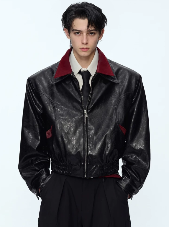Dragon-Scale Back-Panel Snake-Skin Leather Jacket