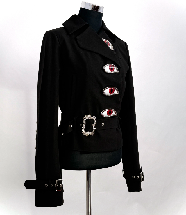 Gothic Red Eyeball Button Belted Jacket