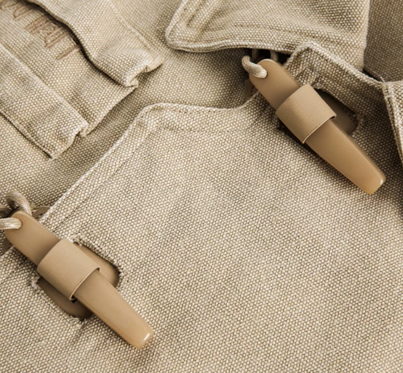 Asymmetric Toggle-Button Canvas Utility Jacket