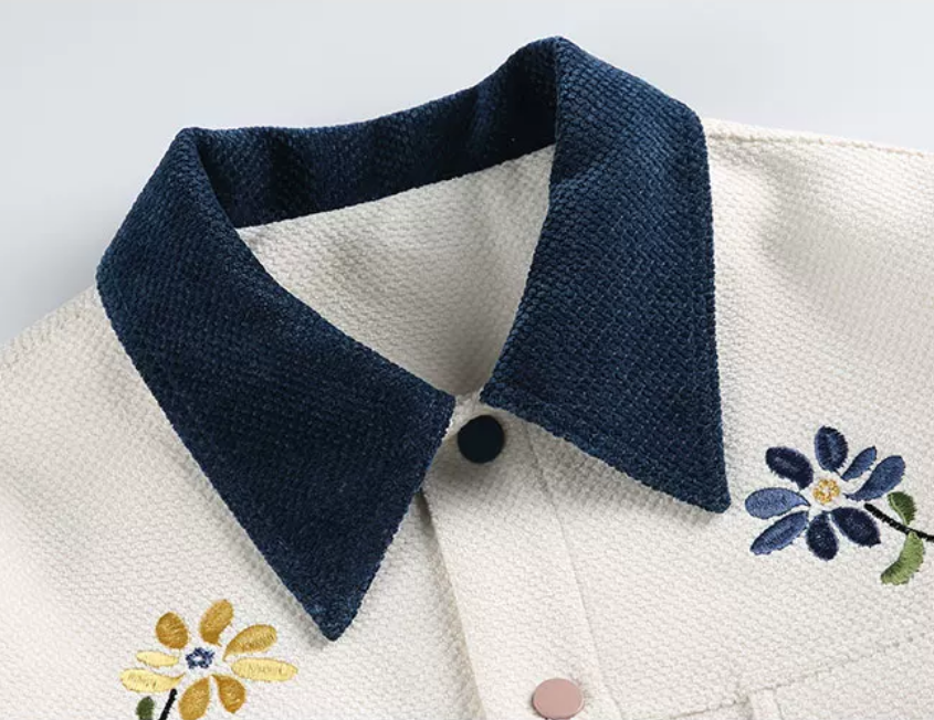 Harajuku Floral Embroidery Multi-Button Textured Jacket