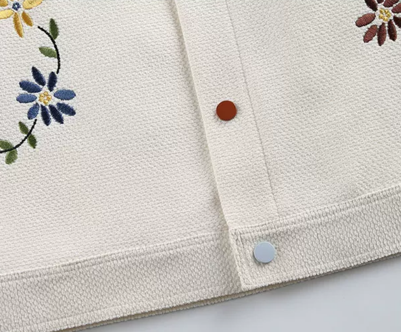 Harajuku Floral Embroidery Multi-Button Textured Jacket
